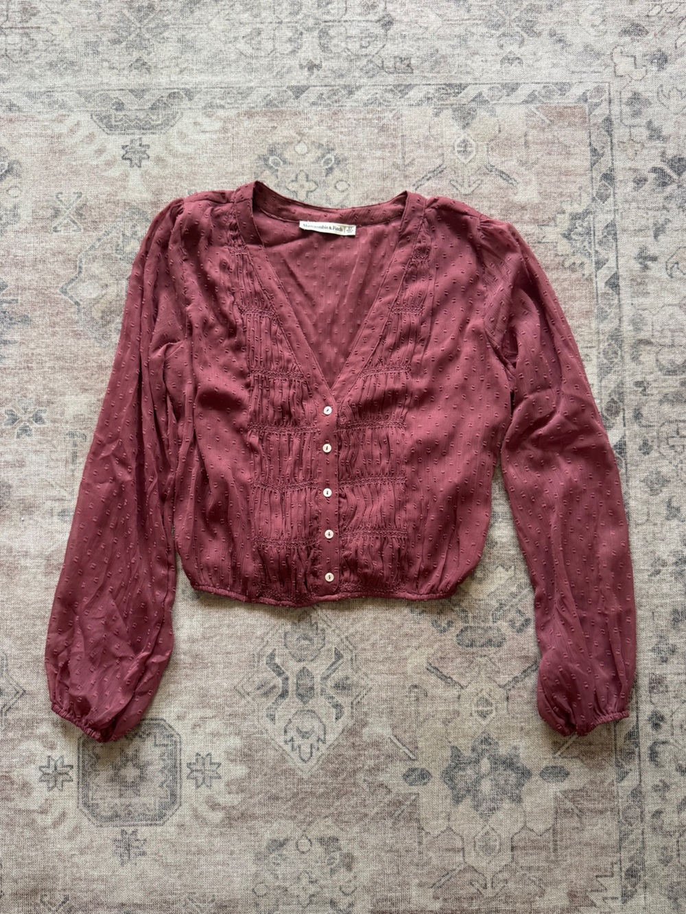 Abercrombie & Fitch Burgundy Textured Button-Front Blouse XS